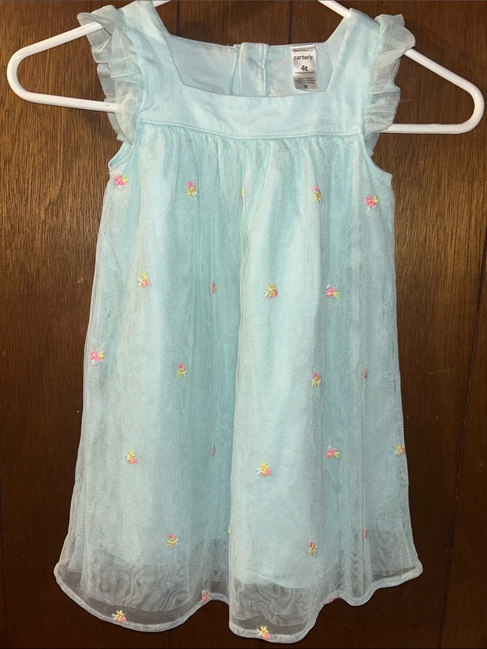 3/$25 Carter's | Pastel Blue Embroidered Floral Mesh Dress